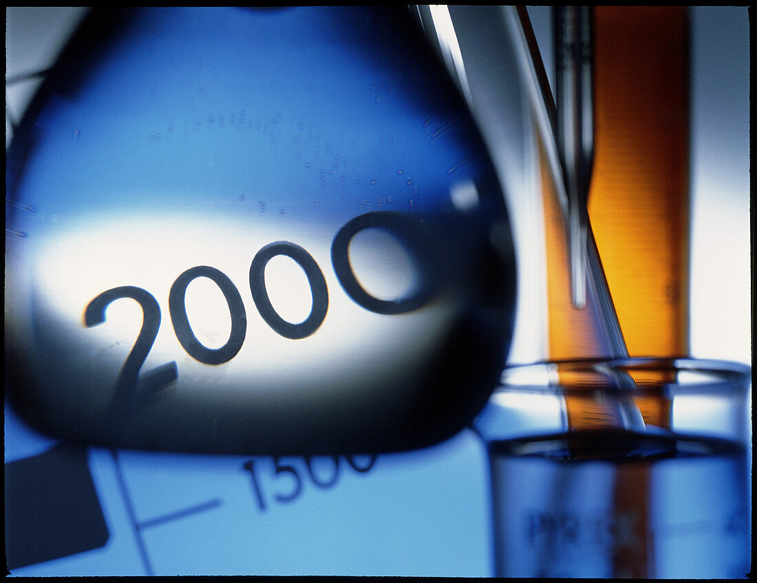 View of an assortment of laboratory glassware