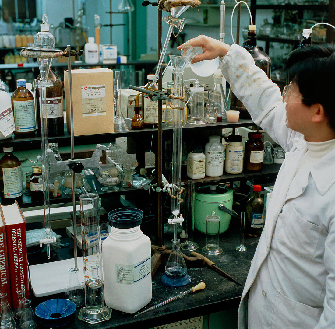Researcher working on Chinese herbal medication