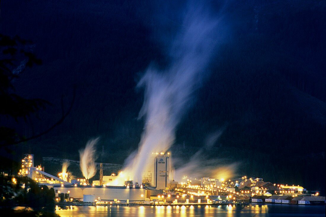 Paper mill at night,Canada