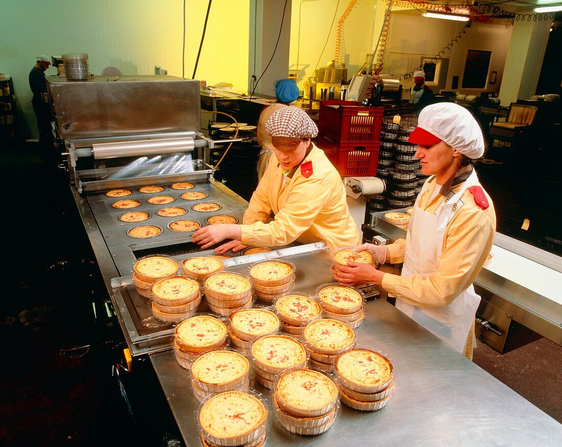 Packaging quiches in plastic cases & wrapping