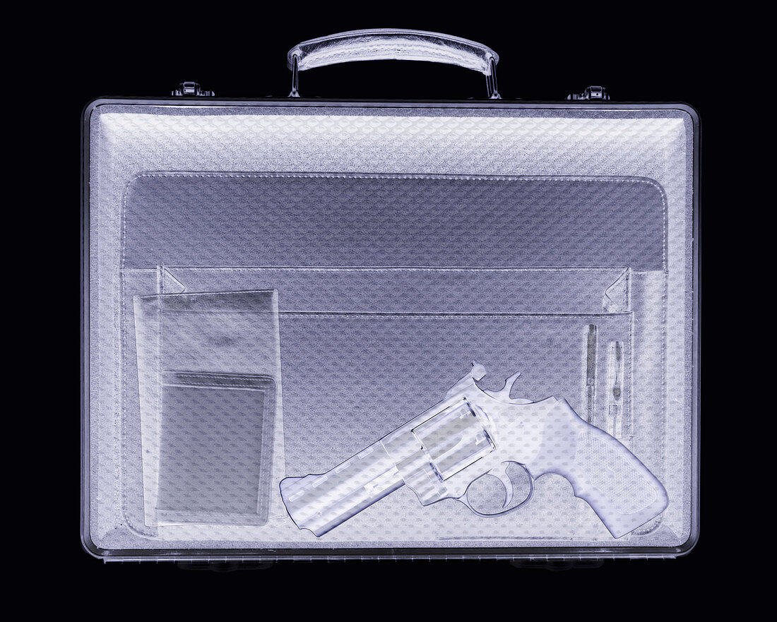 Handgun in briefcase,simulated X-ray