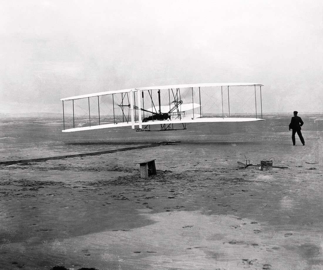 The Wright brothers' first powered flight