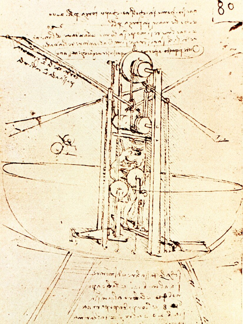 Artwork of Leonardo da Vinci's flying machine