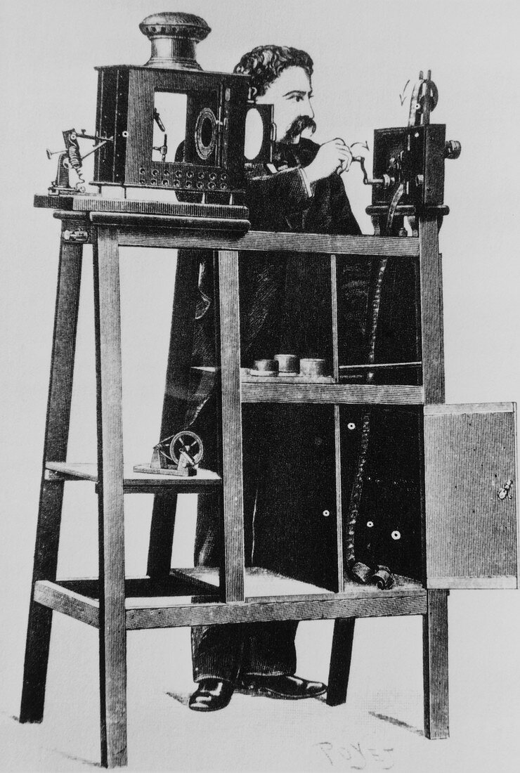 Lumiere cinema projector in action in 1895