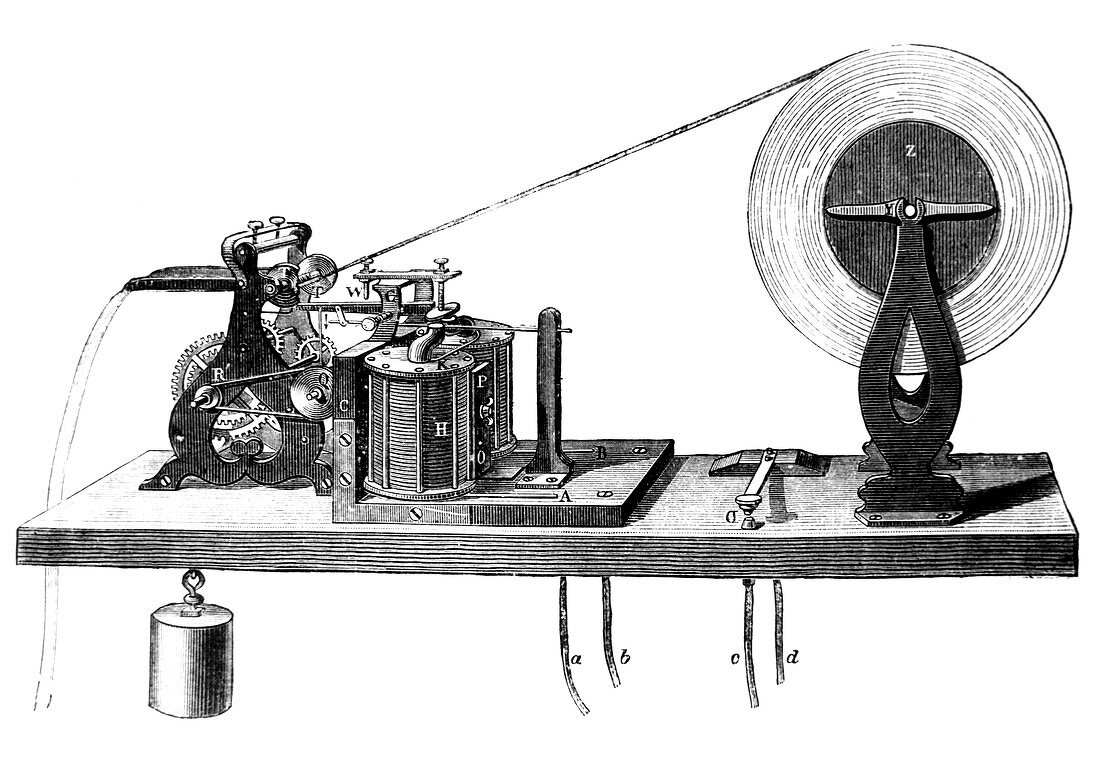 Engraving of a morse code receiving machine