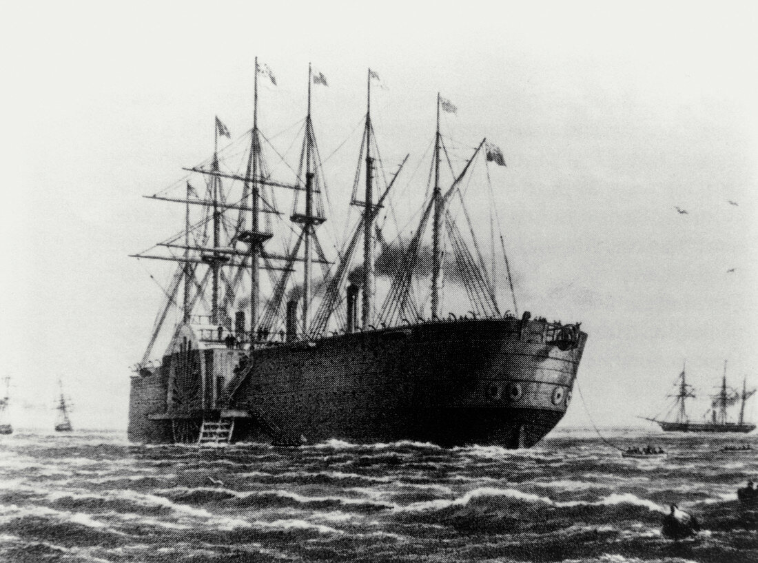 Painting of the Great Eastern laying cable