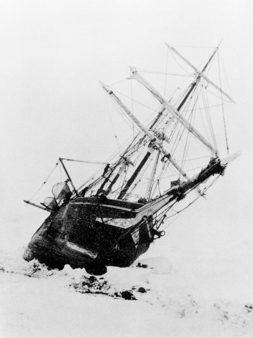 Shackleton's ship trapped in Antarctic ice,1915