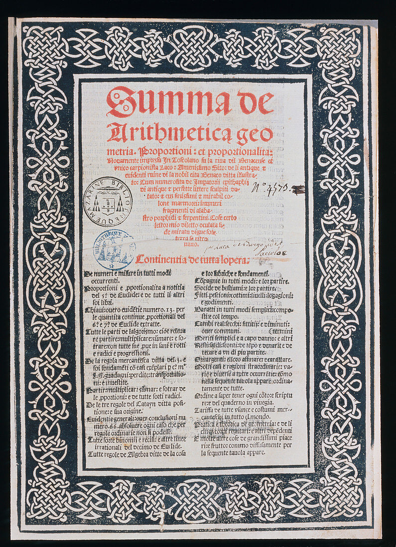 Title pages of Paccioli's Summa de Arithmetica