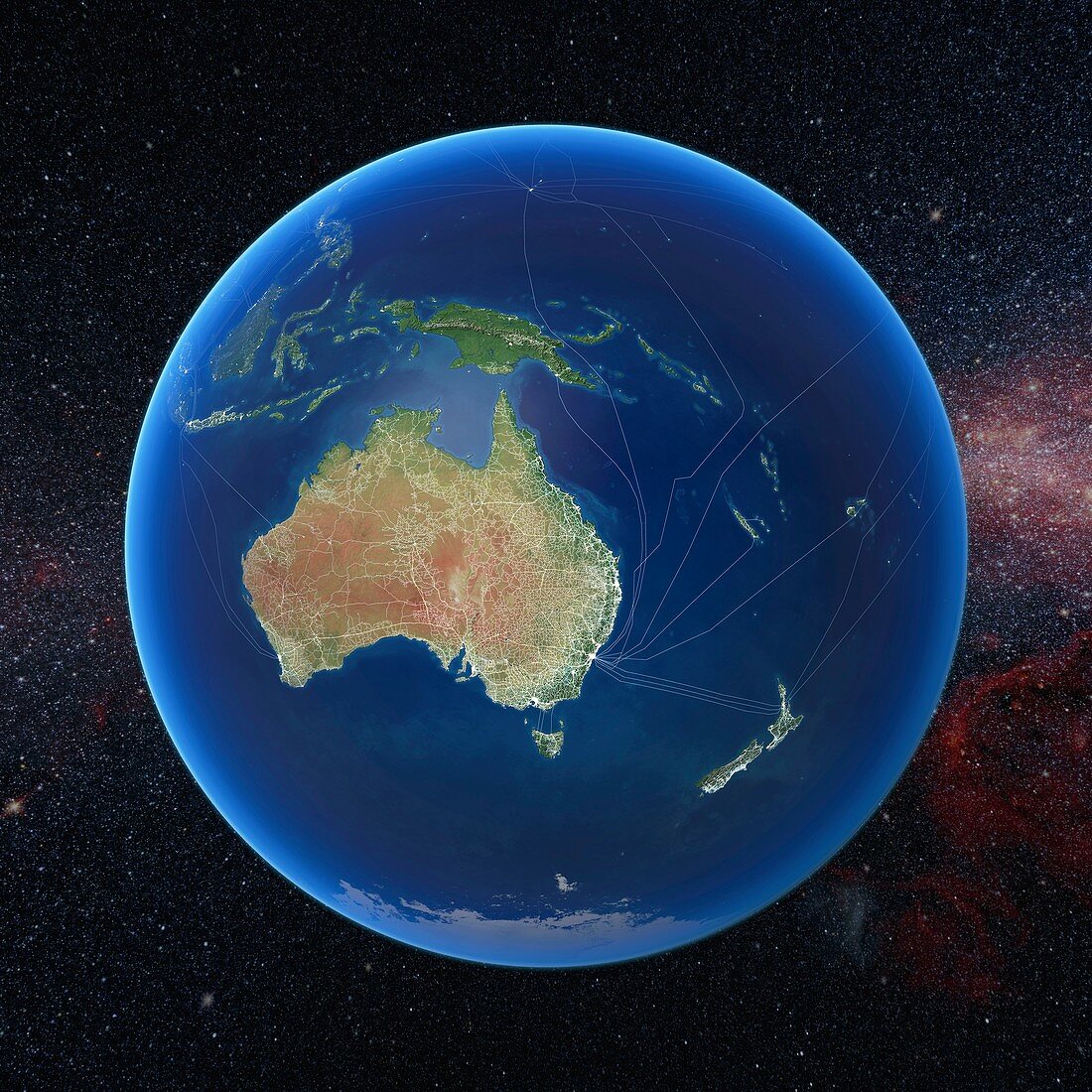 Human presence over Oceania at night