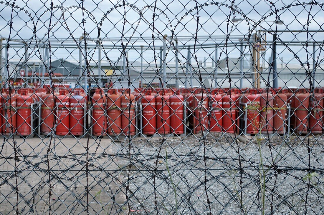 Propane canisters in secure compound
