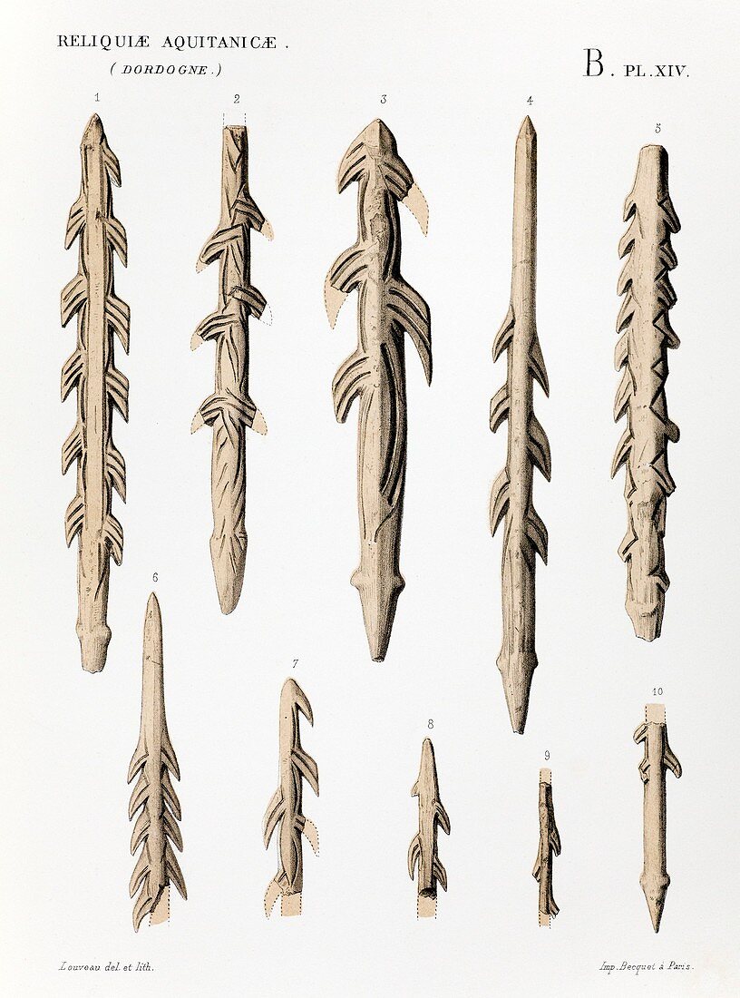 1863 Lartet Prehistoric barbed harpoons