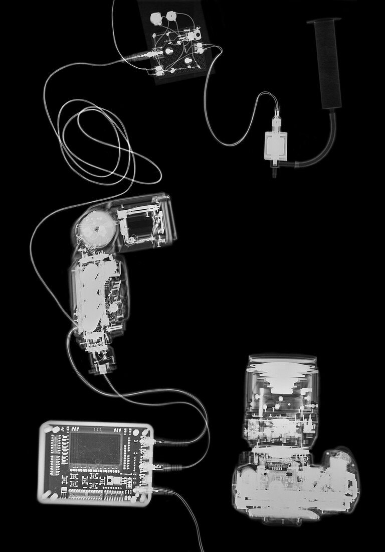 X-ray of a digital camera and iPod
