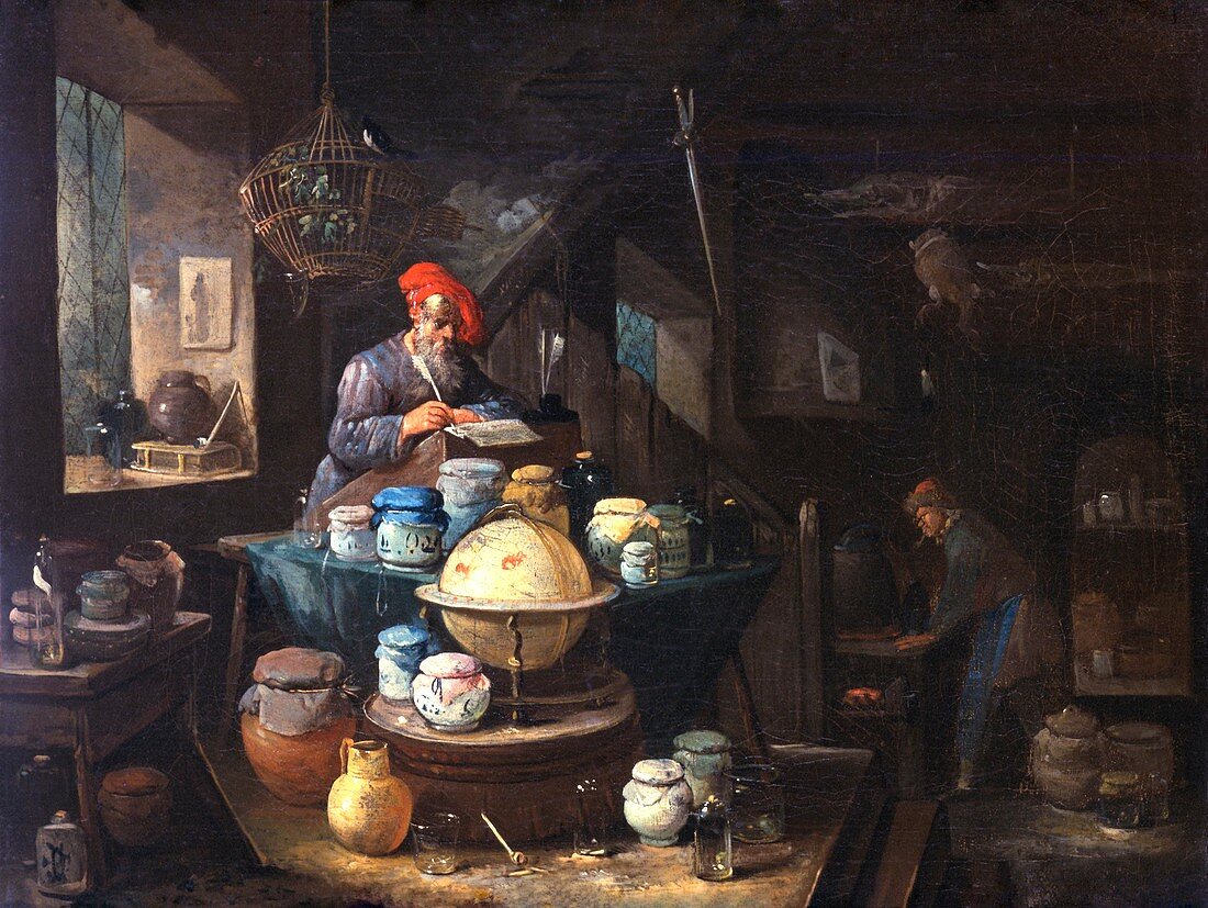 Alchemist working,17th Century artwork