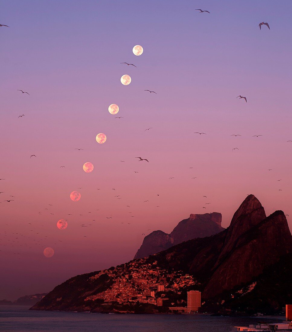 Moon setting over Rio de Janeiro,Brazil