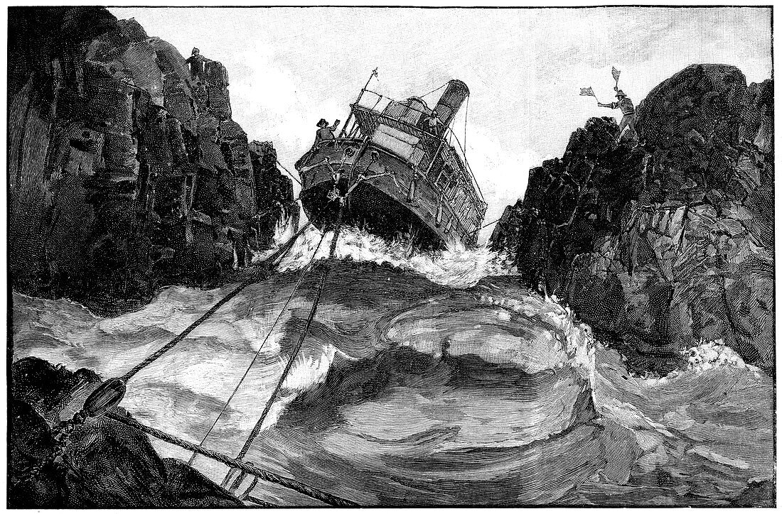 Gunboat on Nile rapids,19th century