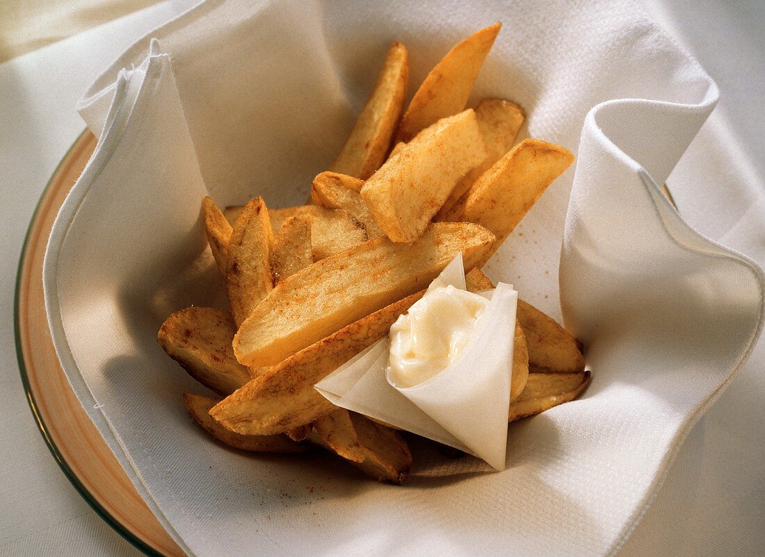 Steak Fries in a Bowl with Mayonnaise