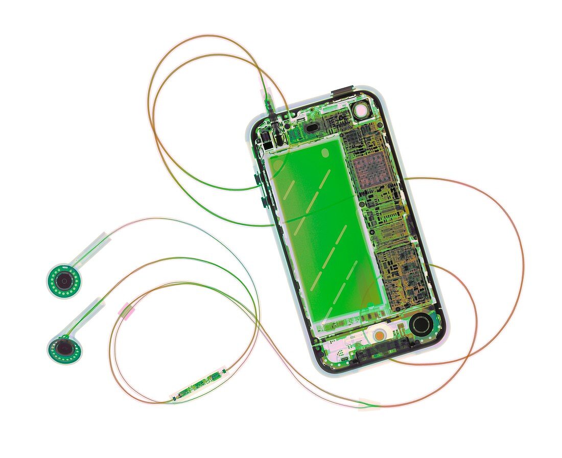 Mobile phone and headphones,X-ray