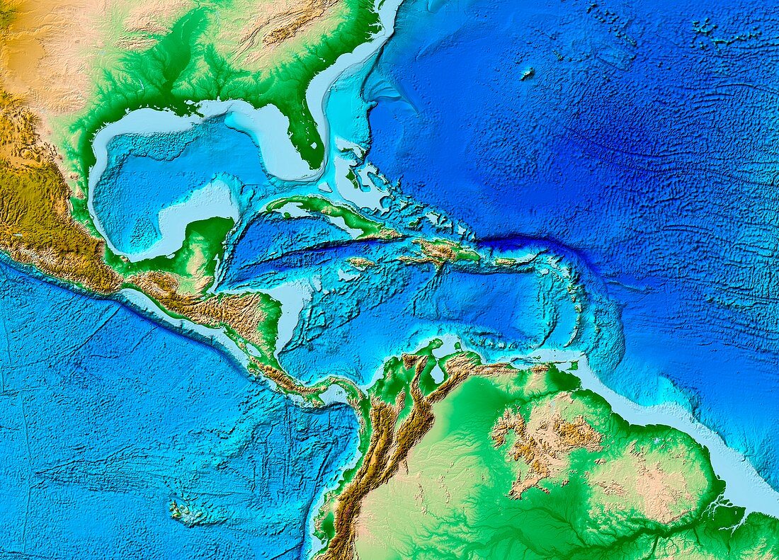 Caribbean topography,ETOPO1 model