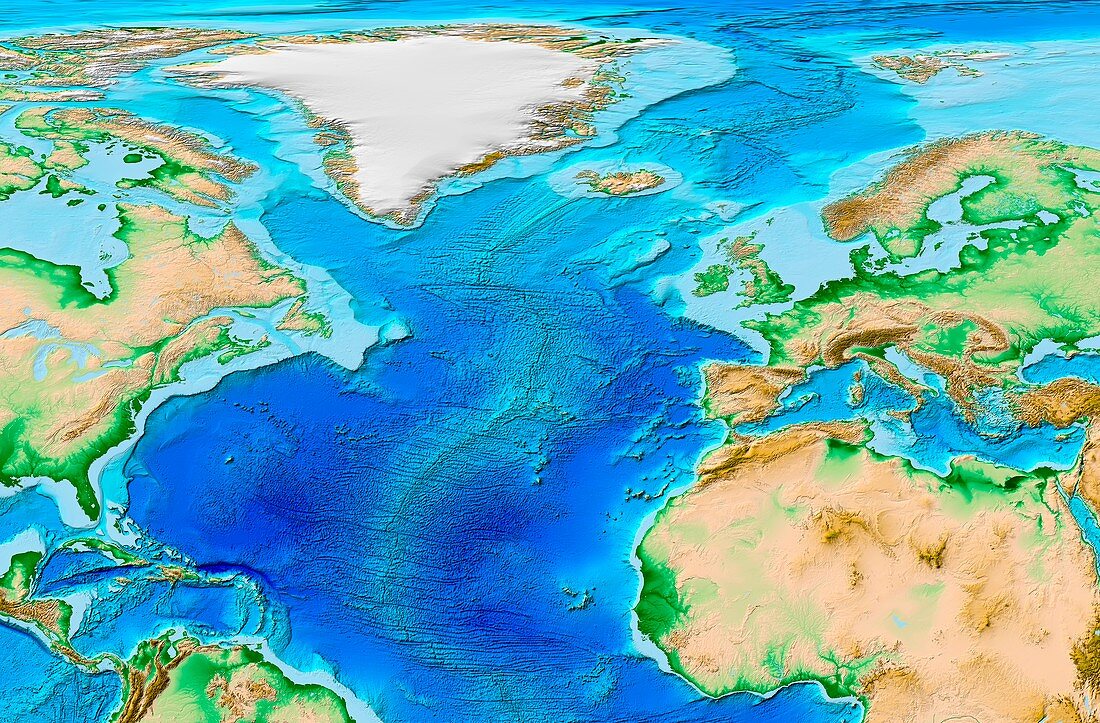 North Atlantic topography,ETOPO1 model
