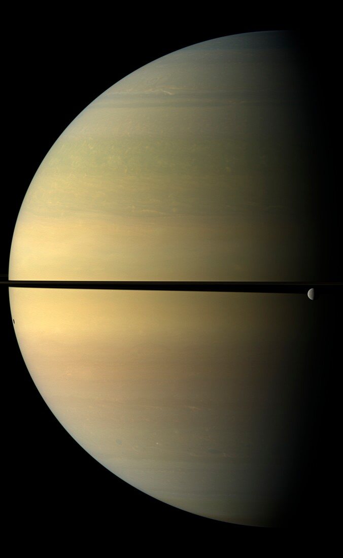 Saturn and Rhea,Cassini image