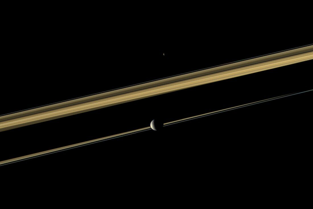 Saturn's rings and moons,Cassini image