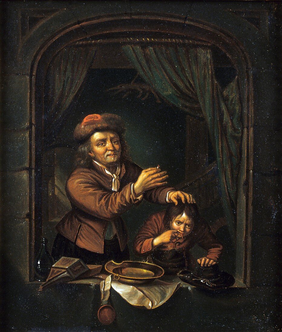 Dentist pulling a tooth,19th century