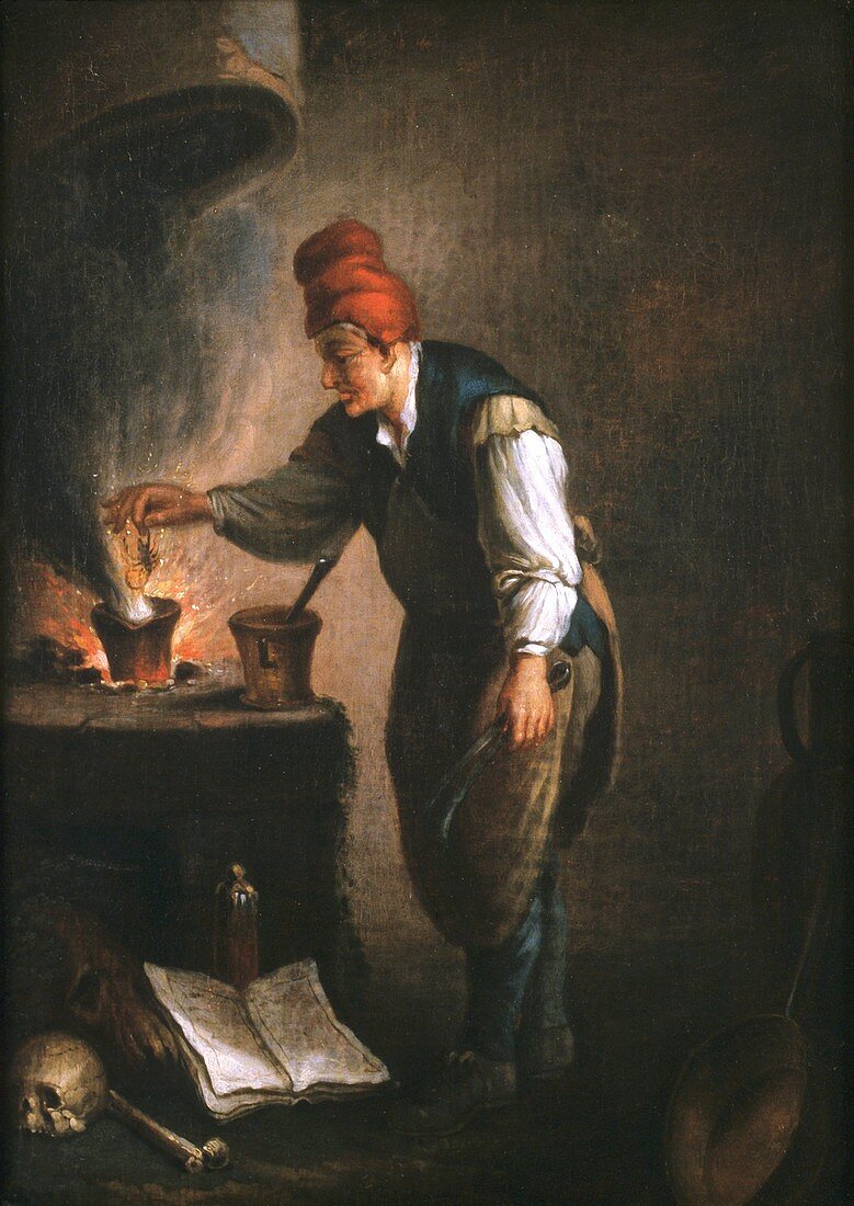 Alchemist at work,18th century