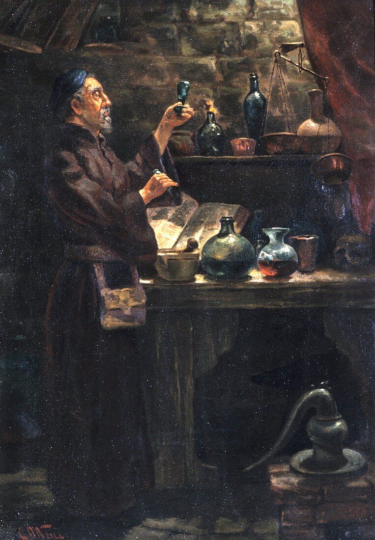 Alchemist at work,19th century