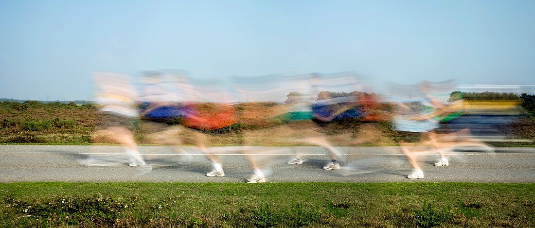 People running,time-exposure image