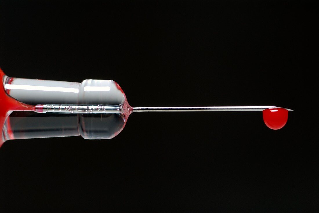 Blood droplet on a syringe needle