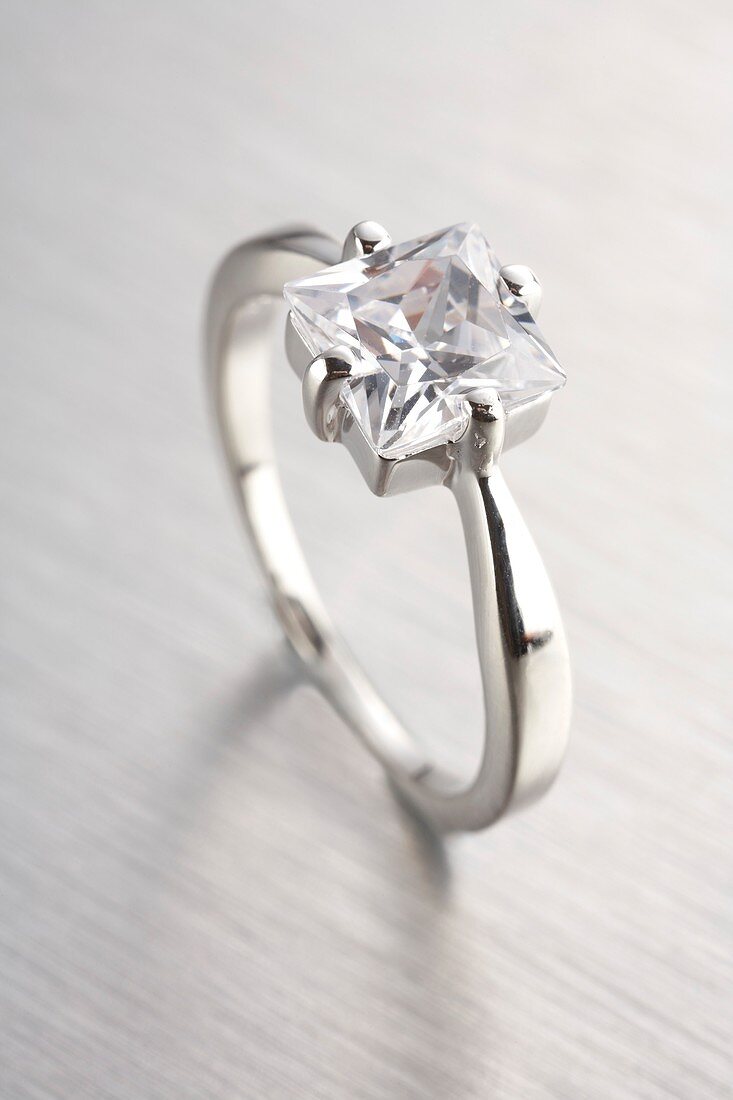 Zirconia gemstone and silver ring