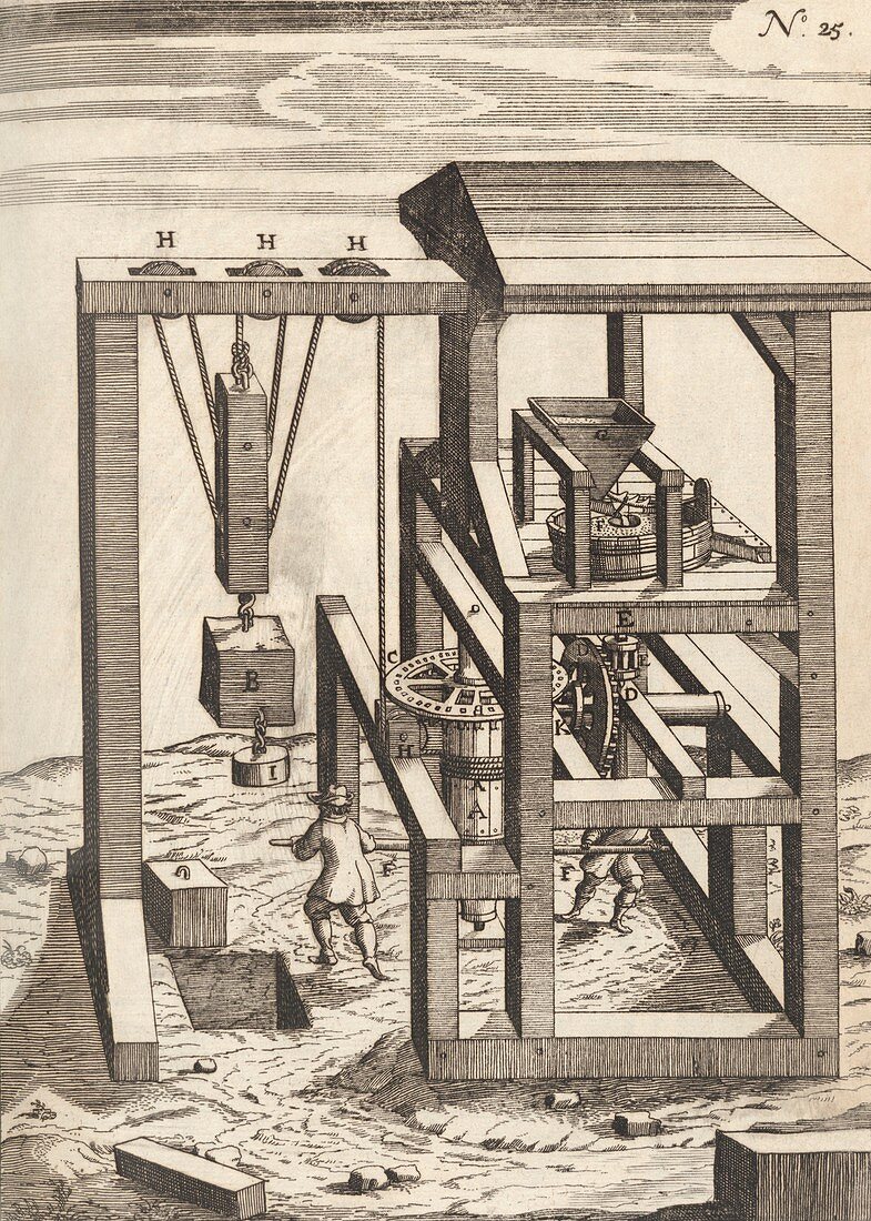 Weight-powered mill,17th century