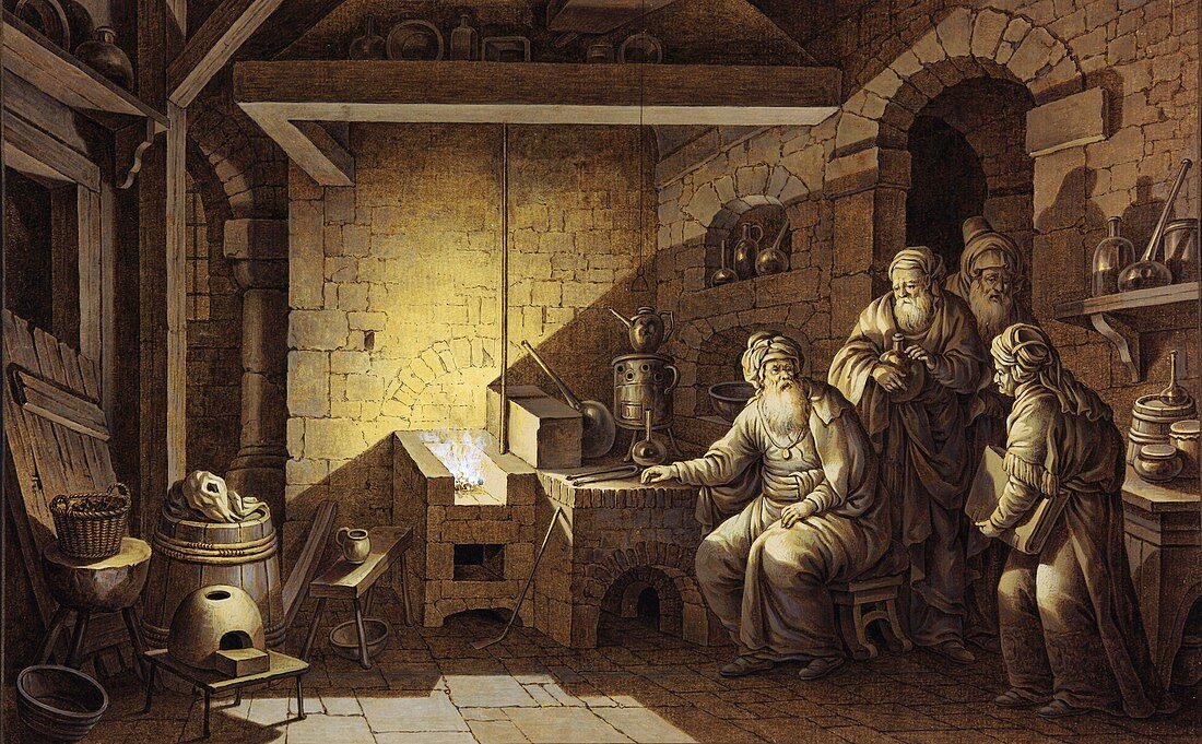 Alchemist at work,18th century