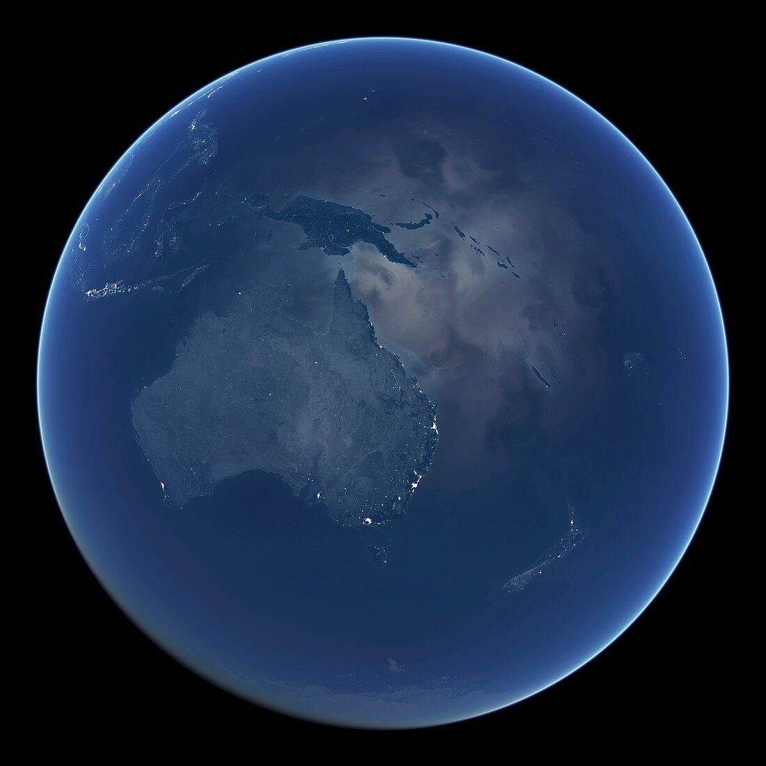 Australia and New Zealand at night