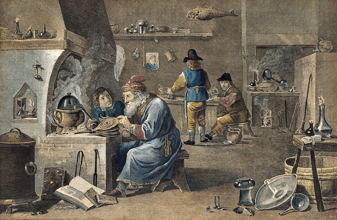 Alchemist at work,18th century