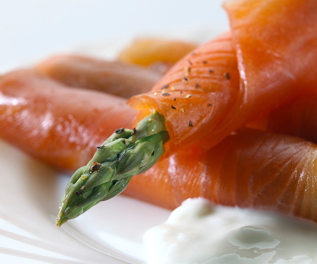 Salmon and asparagus with mayonnaise