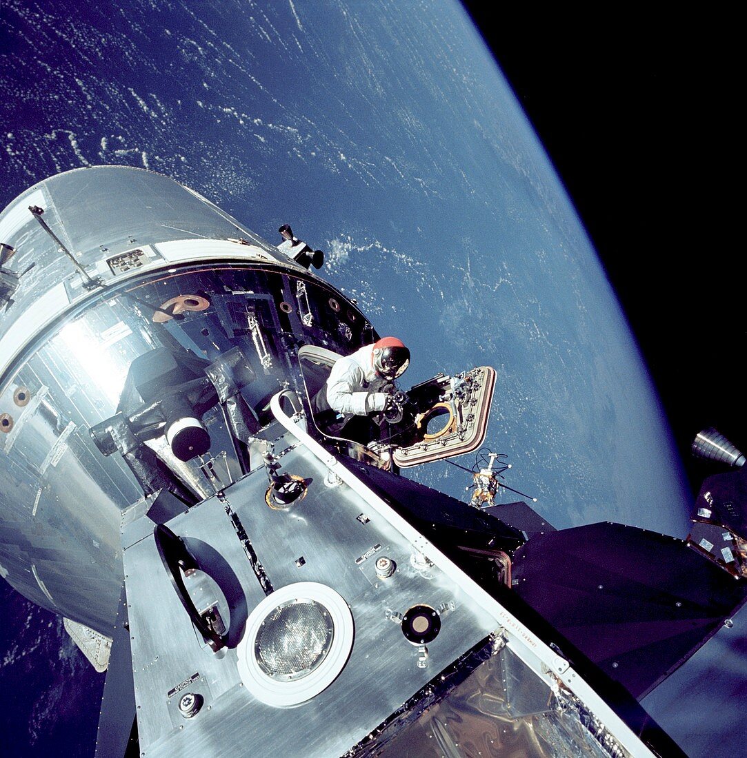 Apollo 9 docked command module in orbit