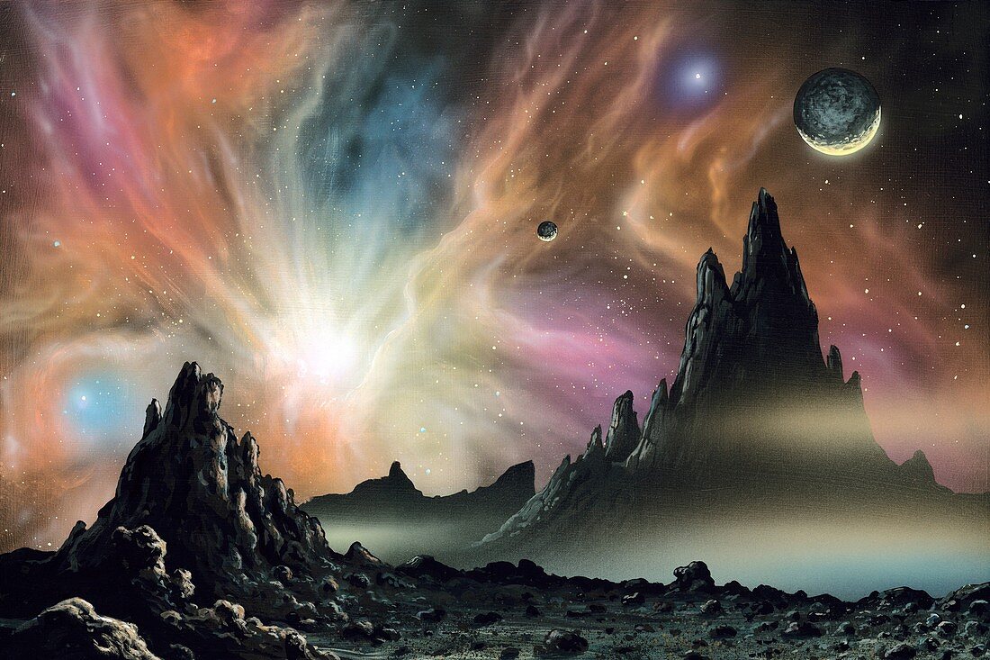 Alien landscape and star-forming nebula