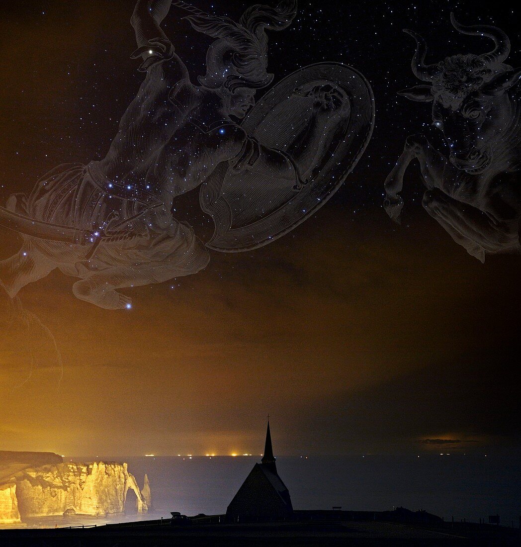 Orion and Taurus over Normandy,France
