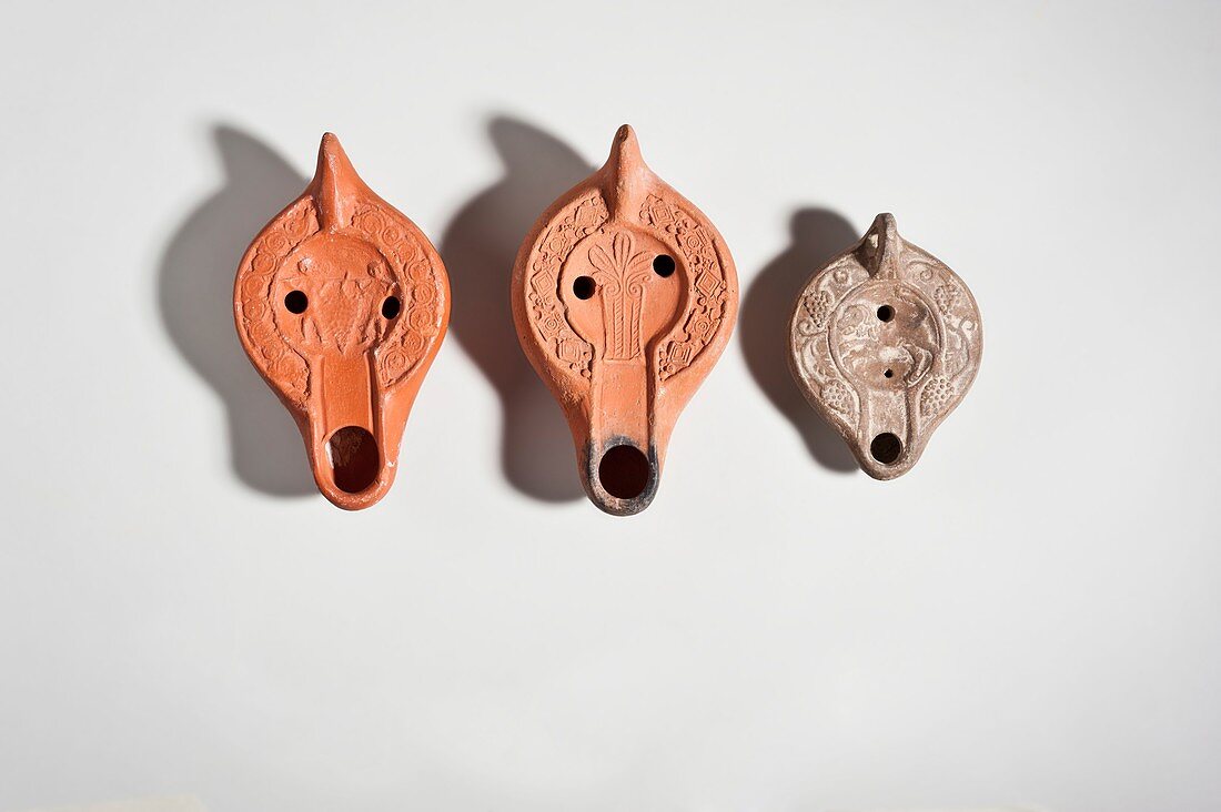 North African terracotta oil lamps