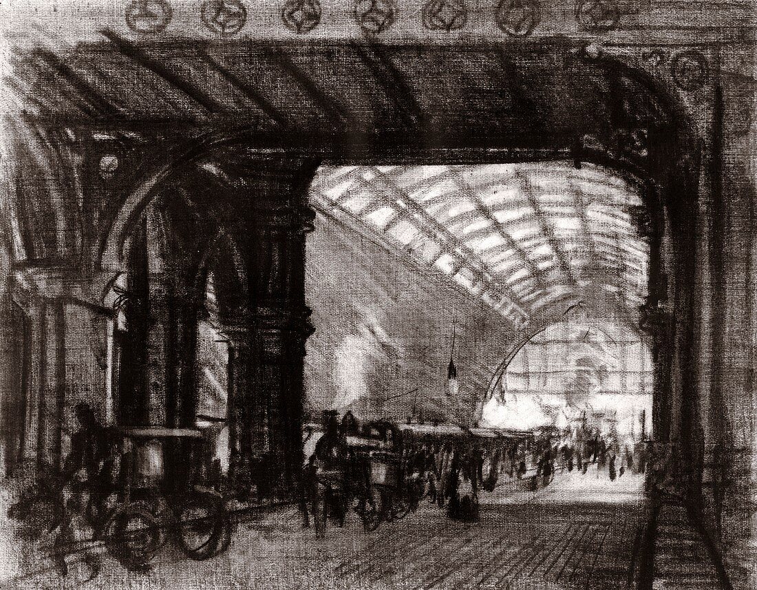 St Pancras Station,London,1908,artwork