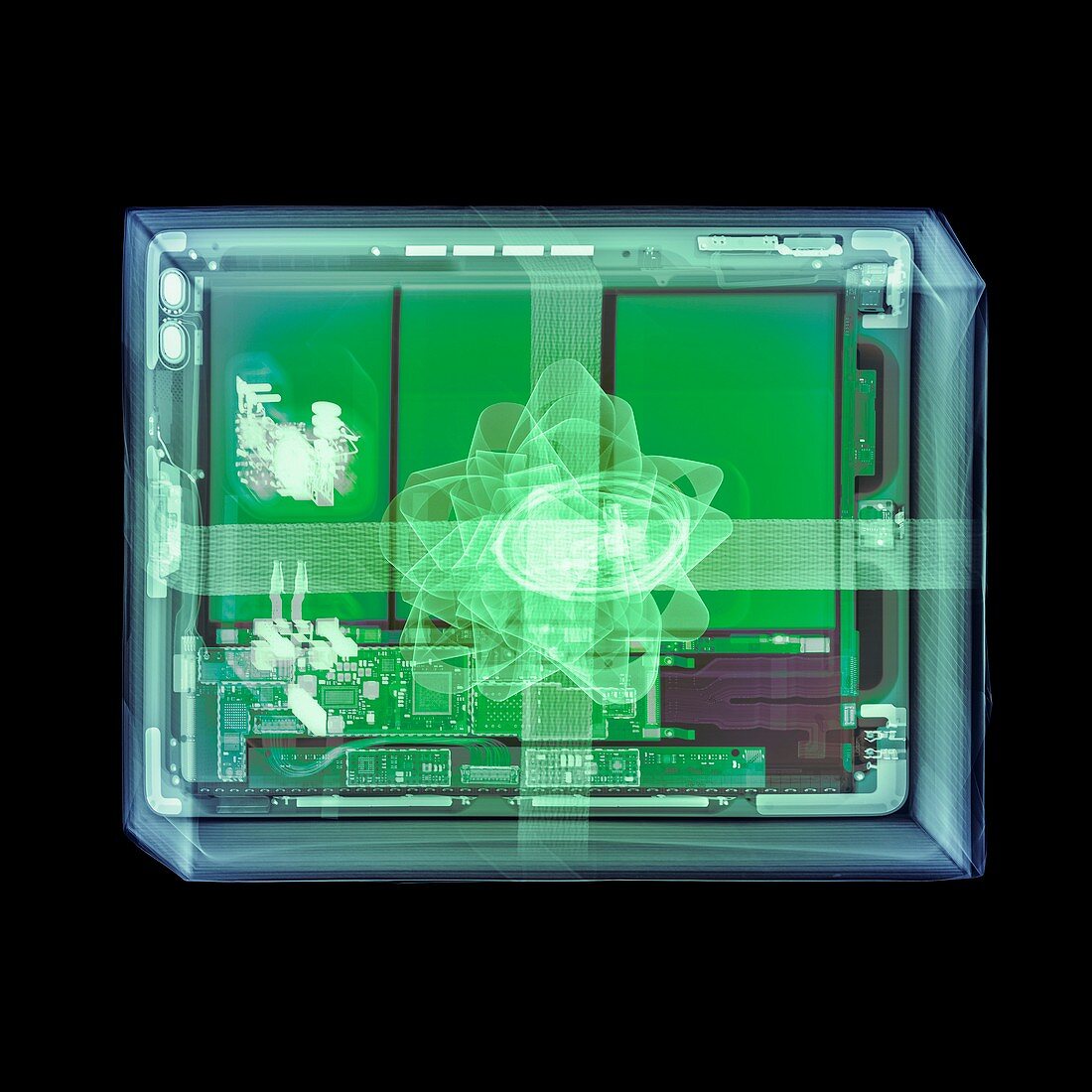 Coloured x-ray of a tablet computer