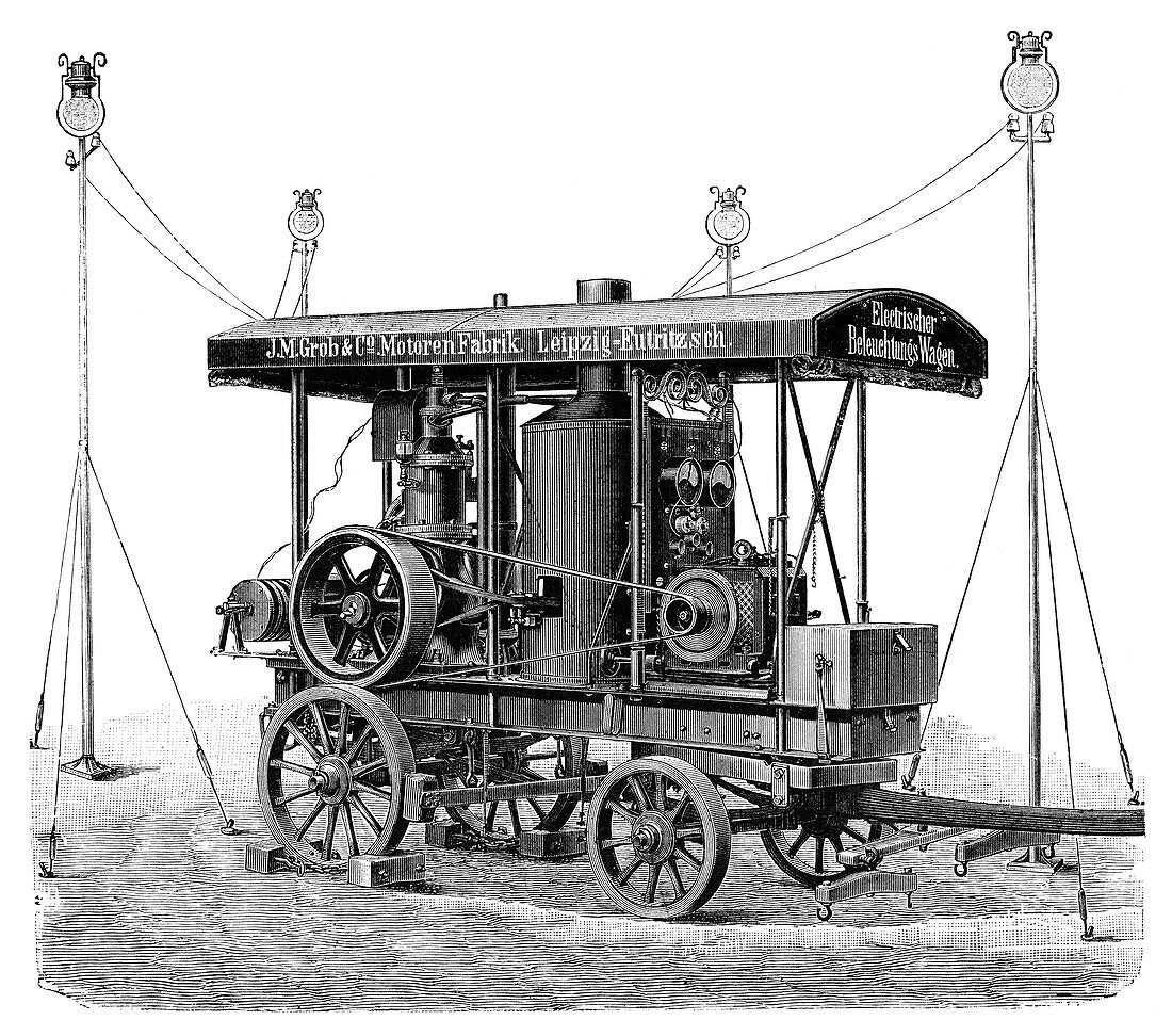 Petrol-powered electric lights,1897