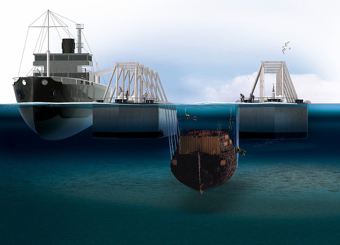 Raising Swedish warship Vasa,artwork