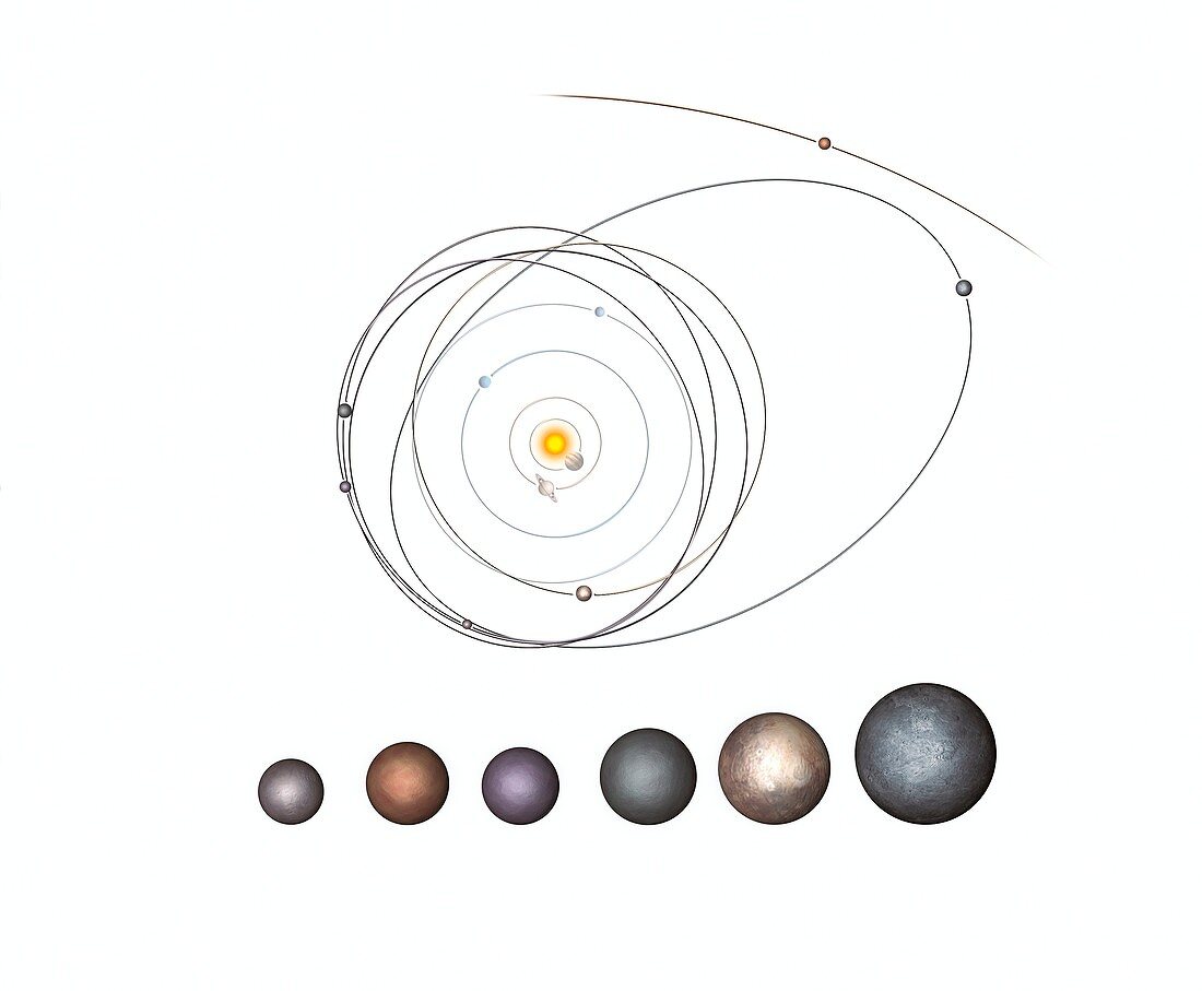 Dwarf planets and their orbits,artwork