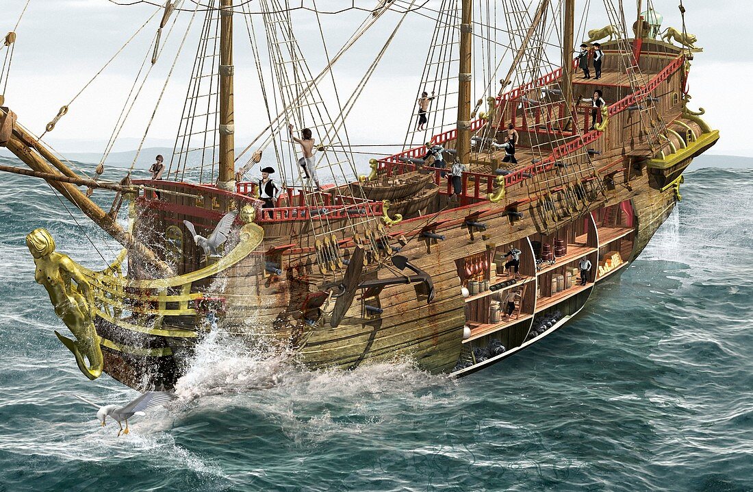 Galleon at sea,artwork