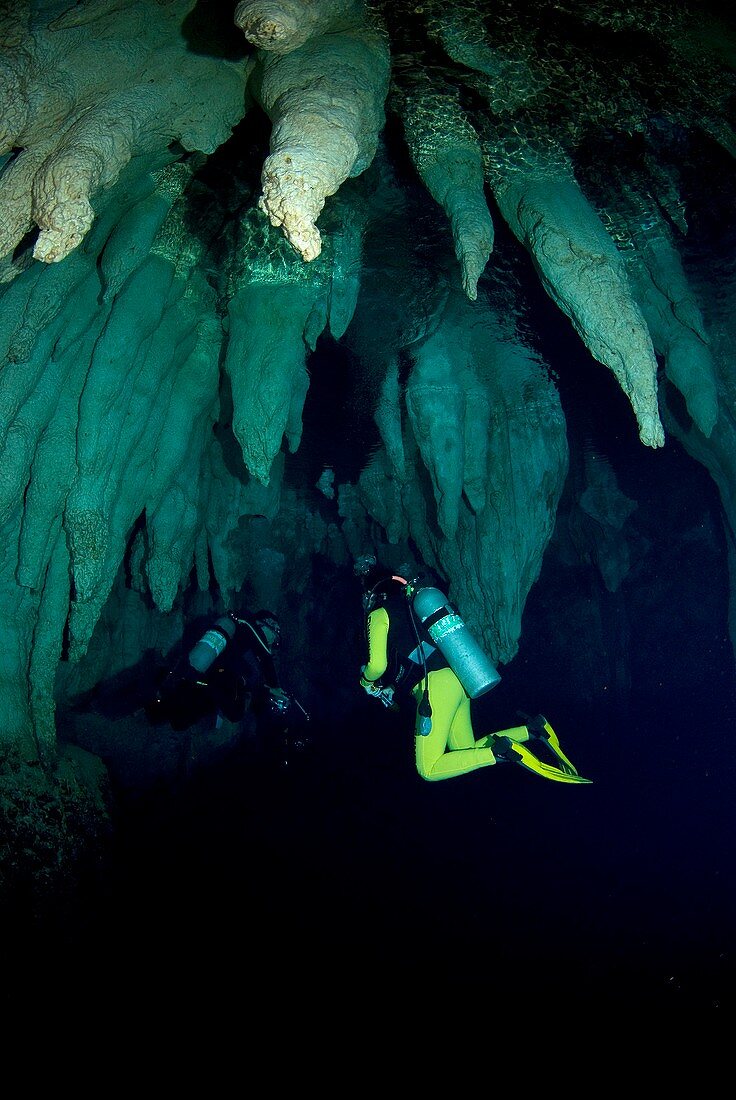 Underwater limestone cave formations