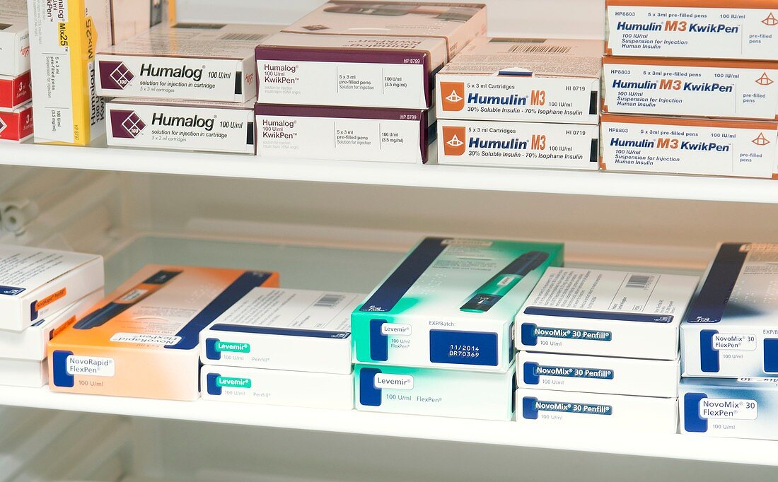 Insulin drugs in a pharmacy