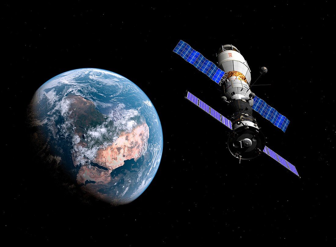 Soyuz spacecraft leaving Earth,artwork