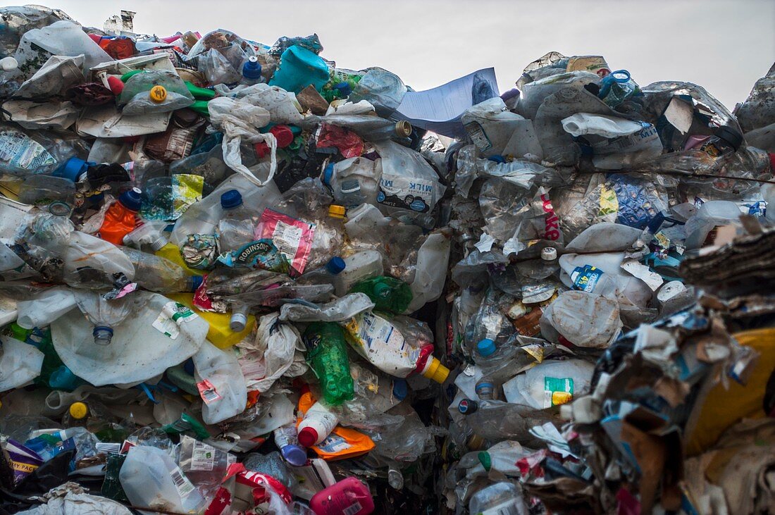 Plastic waste at recycling centre